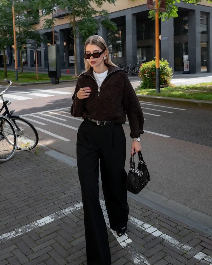7. Old Money Streetstyles Old Money Zipper Sweater & Black Loafers
