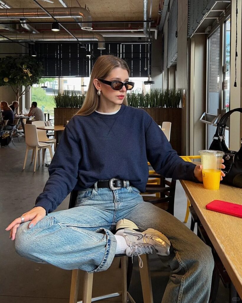 8. Old Money Streetstyles Blue Pullover & White T-Shirt