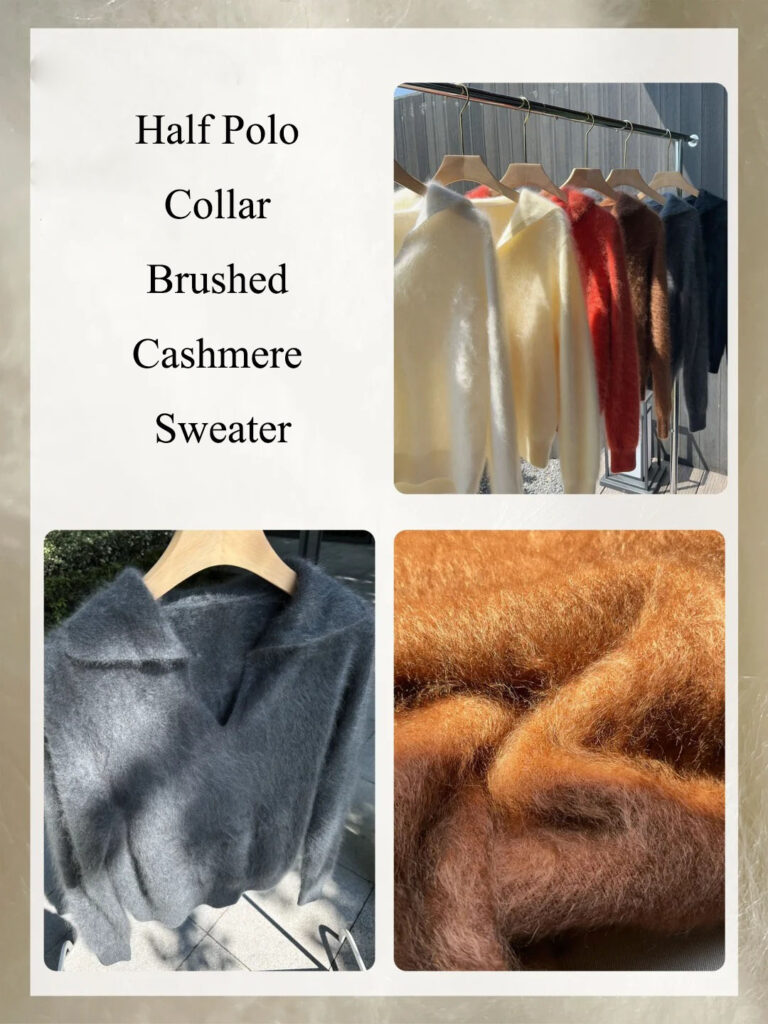 9.Half Polo Collar Brushed Cashmere Sweater